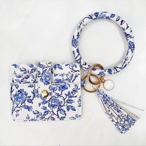 LULU MAC BLUE FLOWER WRISTLET ID WALLET